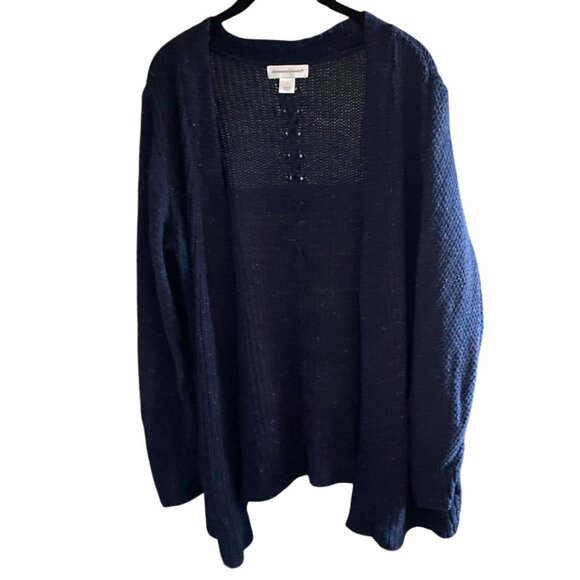 Christopher & Banks Open Front Knit Cardigan-Mixed Knitting-Navy Blue-Size L-GUC - Picture 2 of 8
